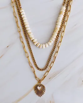 Resin Bead Golden Heart Layered Necklace