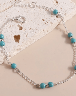 Simple & Sexy Silver & Turquoise Beaded Anklet