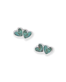 Turquoise Chip Double Heart Earrings