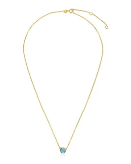 14k Yellow Gold 17 inch Necklace with Round Blue Topaz
