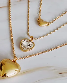 Triple Heart Pendant Necklace Set Of 3