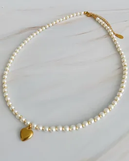 Pearl And Gold Bauble Heart Necklace