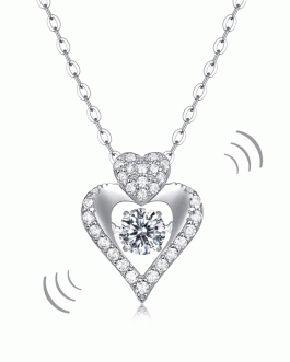0.5 Carat Moissanite Diamond Dancing Stone Heart Necklace 925 Sterling Silver MFN8146