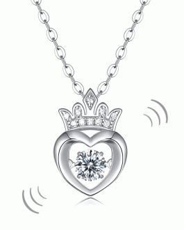 0.4 Carat Moissanite Diamond Dancing Stone Heart Crown Necklace 925 Sterling Silver MFN8147