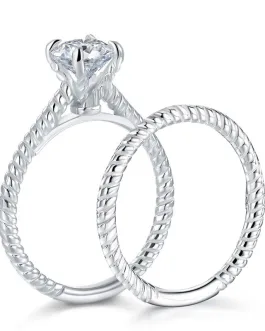 Promise Engagement 2-PC Solid Sterling 925 Silver Twist Solitaire Ring Set Bridal Jewelry XFR8291