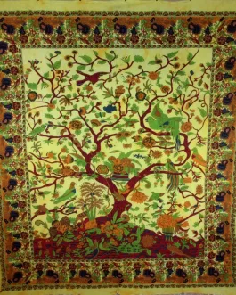 Yellow Tree of Life Birds Tapestry
