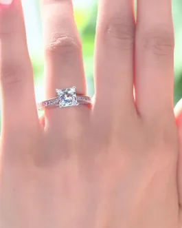 1.5 Carat Princess Cut Created Diamond 925 Sterling Silver Wedding Engagement Ring XFR8009