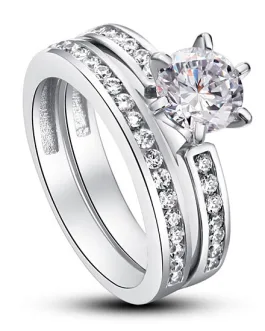 1 Carat Round Cut Created Diamond 925 Sterling Silver 2-Pc Wedding Engagement Ring Set XFR8014