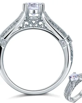 Vintage Style 1 Carat Created Diamond Solid 925 Sterling Silver Bridal Wedding Engagement Ring Jewelry XFR8109