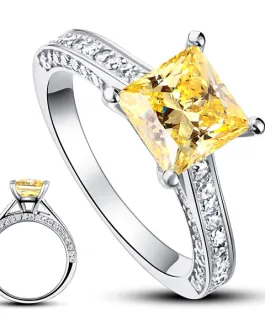 1.5 Carat Princess Cut Yellow Canary Created Diamond 925 Sterling Silver Wedding Engagement Ring XFR8194