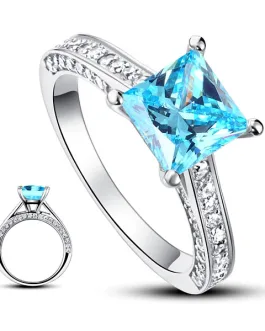 1.5 Carat Princess Cut Fancy Blue Created Diamond 925 Sterling Silver Wedding Engagement Ring XFR8196