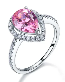 Sterling 925 Silver Wedding Engagement Ring Pear Fancy Pink Created Diamond Jewelry XFR8203