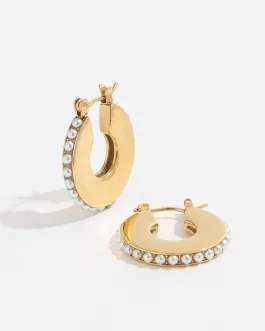 Audora – Pearl Pave Hoop Earrings