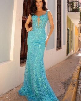 Embroidered Sequin Trumpet Illusion V-Neck Long Prom Dress NXE1274
