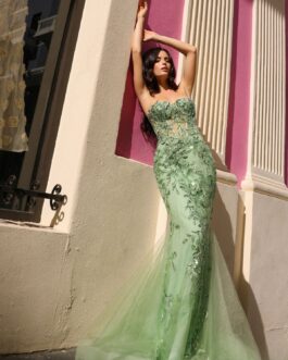 Embroidered Lace Sweetheart Strapless Long Prom Dress NXG1258