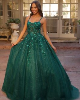 Embellished Glitter Embroidered Lace Straight Across Long Quinceanera Dress NXH1271