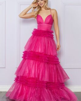Ruffle Skirt A-Line Embellished Glitter Long Prom Dress NXR1316