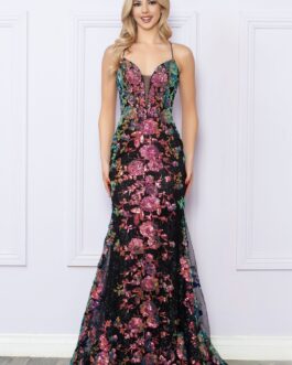 Embellished Glitter Mermaid Illusion V-Neck Long Prom Dress NXR1439