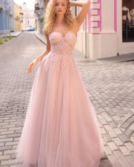Strapless Sweetheart Tulle Skirt A-Line Long Prom Dress NXT1326