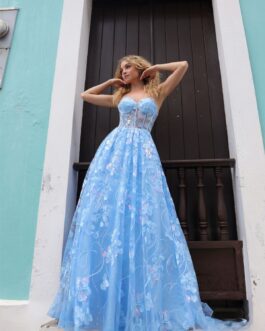 Sheer Bodice A-Line Embellished Glitter Sweetheart Long Prom Dress NXT1332
