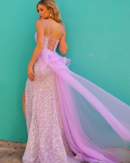 Embellished Glitter Side Slit Tulle Tail Sweetheart Long Prom Dress NXY1475