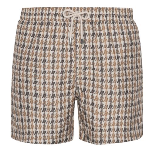 Houndstooth pattern drawstring shorts.