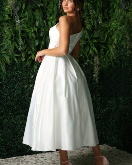 Open Back Strap Satin One Shoulder Midi Wedding Dress NXJE931W Sale