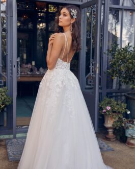 Embroidered Lace Bodice Open Back Long Wedding Dress NXJE933