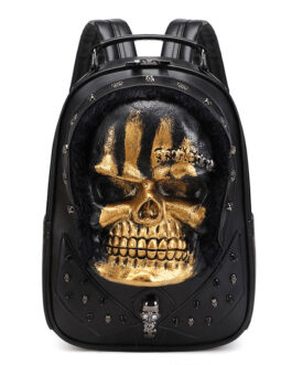 3D Skull Backpack,Skull  Studded, With Hair Backpack