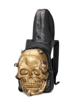 3D Skull Backpack Rivets Skull Backpack With Hoodie Cap