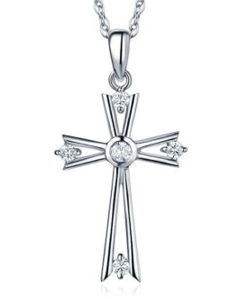 Fine 14K White Gold Cross Pendant Necklace 0.21 Ct Diamond Jewelry KN7021