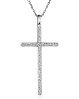 14K White Gold Cross Pendant Necklace 0.3 Ct Diamonds KN7041