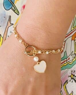Layered Pearl Chain Heart Bracelet