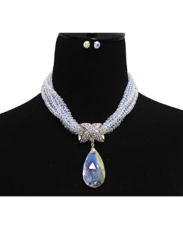 Tear Drop Crystal Pendant Beaded Necklace Set