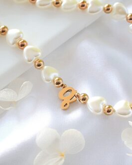 18K Custom Initial | Heart Pearls Beaded Lanyard