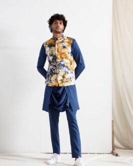 Alair – Tie & Dye Nehru Jacket with Blue Cowl Kurta set