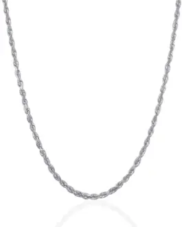 3.0mm 14k White Gold Solid Diamond Cut Rope Chain