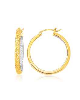 Two-Tone Yellow and White Gold Petite Patterned Hoop Earrings