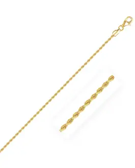 2.0mm 10K Yellow Gold Hollow Diamond Cut Rope Chain