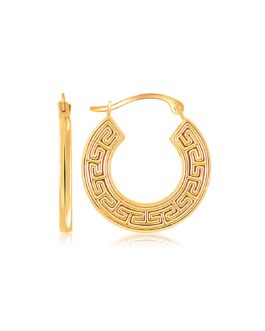 14k Yellow Gold Greek Key Small Hoop Earrings