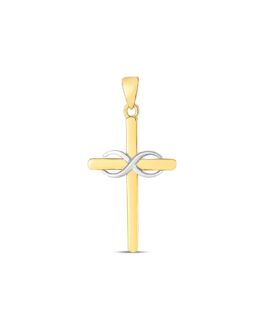 14k Two Tone Gold High Polish Diamond Cut Cross Pendant