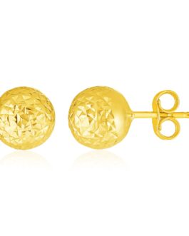 14k Yellow Gold Ball Earrings with Crystal Cut Texture