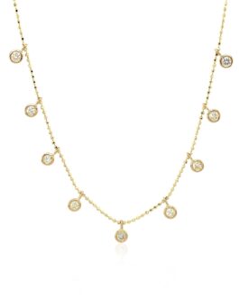 14k Yellow Gold Necklace with Round Diamond Charms
