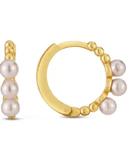 14k Yellow Gold Pearl Huggie Earrings