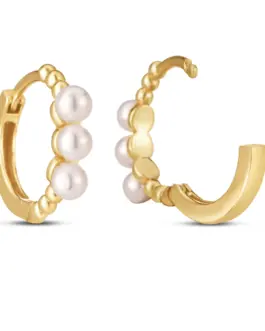 14k Yellow Gold Pearl Huggie Earrings