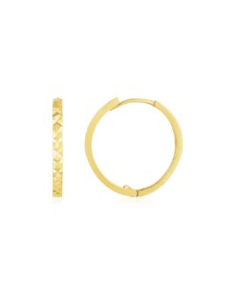 14k Yellow Gold Diamond Cut Textured Huggie Earrings