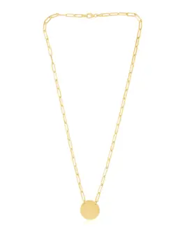 14k Yellow Gold High Polish Circle Disc Paperclip Link Necklace