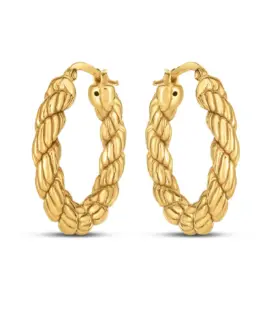 14k Yellow Gold Rope Hoop Earrings
