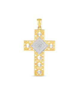 14k Two Tone Gold High Polish Diamond Cut Cross Pendant