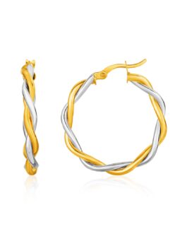 Two-Tone Twisted Wire Round Hoop Earrings in 10k Yellow and White Gold